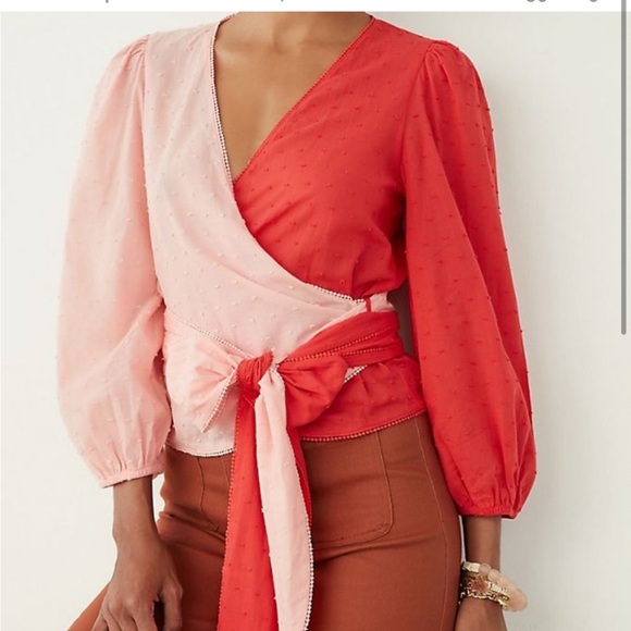 Farm Rio Anthropologie Colorblocked Wrap Blouse - BLACK & WHITE - small - Picture 1 of 5